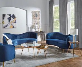 CoasterEssence 506861-S3 Sophia - 3 Piece Upholstered Channel Tufted Sofa Set - Blue