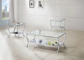 Coaster Fine Furniture 720338-S3 Saide - 3 Piece Glass Top Coffee And End Table Set - Chrome