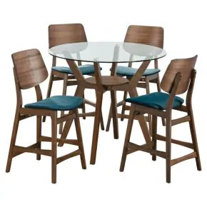 New Classic 45-D1651-DG4FC New Classic 45-D1651-DG4FC Oscar - Round Glass Counter Table With 4 Cushion Chairs - Dark Brown