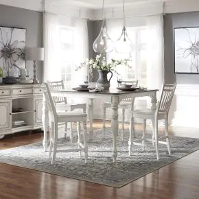 Liberty Furniture 244-CD-O5GTS Liberty Furniture 244-CD-O5GTS Magnolia Manor - 5 Piece Gathering Table Set (Spindle Back Chairs) - Antique White