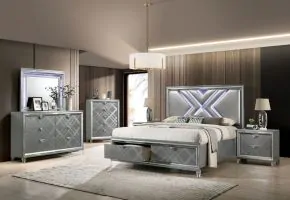 Furniture of America FOA7147EK-BED Emmeline - Eastern King Bed - Silver