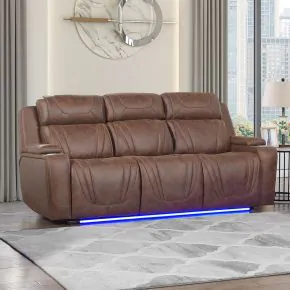 New Classic U5862-30P2-BRN Carrow - Sofa With Power Headrest & Footrest, Stereo, Massage - Brown