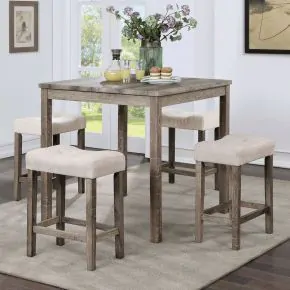 Furniture of America CM3582LG-PT-5PK Torreon - 5 Piece Counter Height Table Set - Light Gray / Beige