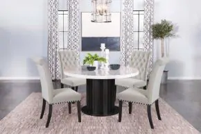 CoasterEssence 115490-S5S Sherry - 5 Piece Round Marble Top Dining Table Set - Sand