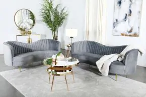 CoasterEssence 506864-S2 Sophia - 2 Piece Upholstered Channel Tufted Sofa Set - Gray