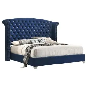 CoasterEveryday 223371KE Melody - Upholstered Eastern King Wingback Bed - Pacific Blue
