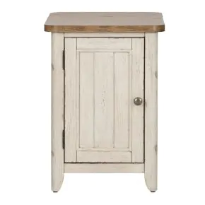 Liberty Furniture 652-OT1022 Farmhouse Reimagined - Door Chair Side Table With Charging Station - Antique White / Chestnut Tops