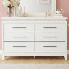 Liberty Furniture 781-BR30 Reflections - 6 Drawer Dresser With Lights - Pearl White