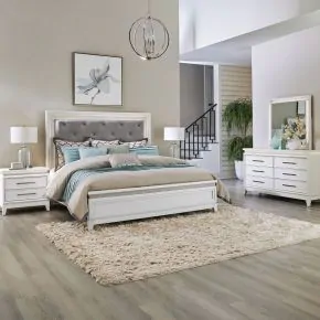 Liberty Furniture 781-BR-CKUBDMN Liberty Furniture 781-BR-CKUBDMN Reflections - 4 Piece Bedroom Set (California King Upholstered Bed, Dresser & Mirror, Nightstand) - Pearl White