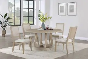 Coaster Fine Furniture 123120-S5 Trofello - 5 Piece Round Dining Table Set - White Washed