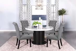 CoasterEssence 115490-S5G Sherry - 5 Piece Round Marble Top Dining Table Set - Gray