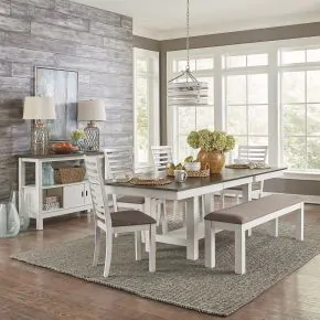 Liberty Furniture 182-CD-6TRS Liberty Furniture 182-CD-6TRS Brook Bay - 6 Piece Trestle Table Set (Ladder Chair Back) - Textured White / Carbon Gray