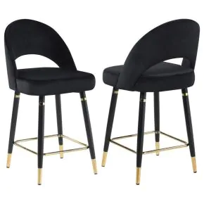 CoasterEssence 193569 Lindsey - Velvet Upholstered Counter Chair (Set of 2) - Black