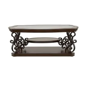 CoasterEssence 702448 Laney - 1-Shelf Glass Top Rectangular Coffee Table - Deep Merlot