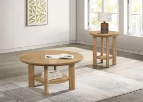 Coaster Fine Furniture 706298-S2 Ottowa - 2 Piece Round Wood Coffee Table Set - Washed Oak