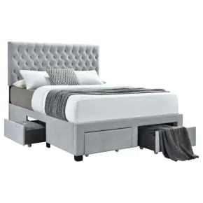CoasterEssence 305878Q Soledad - Upholstered Queen Storage Panel Bed - Light Gray