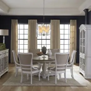 Liberty Furniture 244-DR-7RPS Magnolia Manor - 7 Piece Round Ped Table Set - Antique White