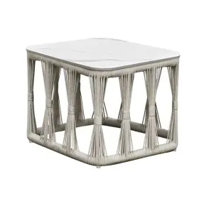 Intercon AX-TA-2020-WHT-C Intercon AX-TA-2020-WHT-C Alexa - Outdoor Seating Side Table With Stone Top - White