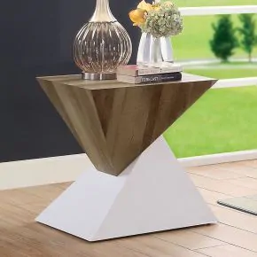 Furniture of America FOA4746E Bima - End Table - White / Natural Tone