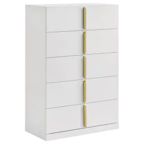Coaster Fine Furniture 223095 Ines - 5-Drawer Bedroom Chest Of Drawers - White High Gloss