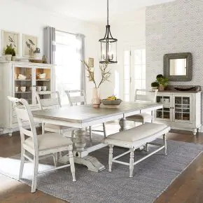 Liberty Furniture 661W-CD-6TRS Liberty Furniture 661W-CD-6TRS Whitney - 6 Piece Trestle Table Set - Antique Linen / Weathered Gray