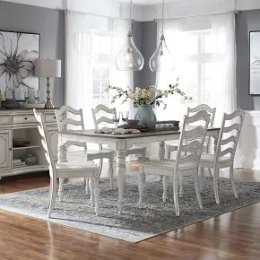 Liberty Furniture 244-CD-7LGS Liberty Furniture 244-CD-7LGS Magnolia Manor - 7 Piece Leg Table Set - Antique White & Weathered Bark