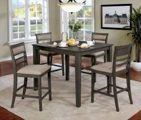 Furniture of America CM3607PT-5PK Fafnir - 5 Piece Counter Height Table Set - Weathered Gray / Beige