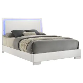 CoasterEssence 203500Q Felicity - Wood Queen LED Panel Bed - White High Gloss