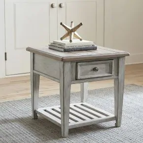 Liberty Furniture 824-OT1020 Heartland - Drawer End Table - Antique White / Tobacco Tops