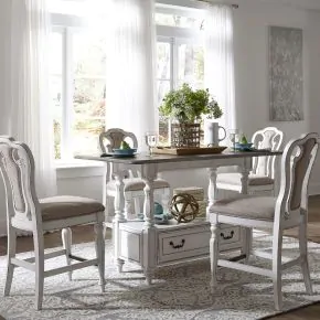 Liberty Furniture 244-DR-5GTS Magnolia Manor - 5 Piece Gathering Table Set - Antique White / Dark Brown