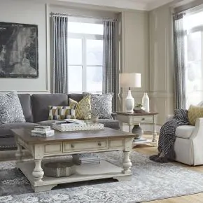 Liberty Furniture 498-OT-A3PCS Morgan Creek - 3 Piece Living Room Set - Antique White / Wirebrushed Tobacco Accents
