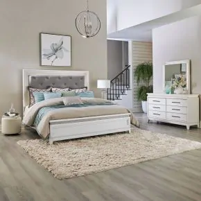 Liberty Furniture 781-BR-CKUBDM Liberty Furniture 781-BR-CKUBDM Reflections - 3 Piece Bedroom Set (California King Upholstered Bed, Dresser & Mirror) - Pearl White