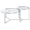 Coaster Fine Furniture 708400 Delia - 2 Piece Round Glass Top Nesting Coffee Table - Chrome