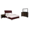 Coaster Fine Furniture 360341Q-S4 Devon - 4 Piece Queen Bedroom Set - Wine Red And Dark Oak