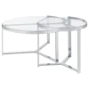 Coaster Fine Furniture 708400 Delia - 2 Piece Round Glass Top Nesting Coffee Table - Chrome