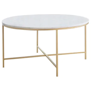 CoasterEssence 723208 Ellison - Round Marble Top Coffee Table - White And Gold