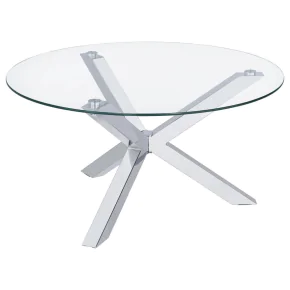 Coaster Fine Furniture 708128 Kenzie - Round Tempered Glass Top Cocktail Coffee Table - Chrome