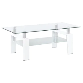Coaster Fine Furniture 703438 Dyer - 1-Shelf Rectangular Glass Top Coffee Table - White