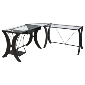 CoasterEssence 800446 Monterey - Glass Top L-Shape Computer Desk - Cappuccino