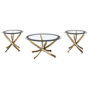 Coaster Fine Furniture 707888-S3 Brooke - 3 Piece Round Coffee And End Table Set - Rose Brass