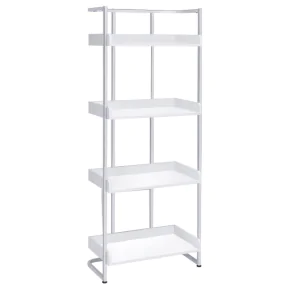 CoasterEssence 803402 Ember - 4-Shelf Bookshelf White High - Gloss And Chrome