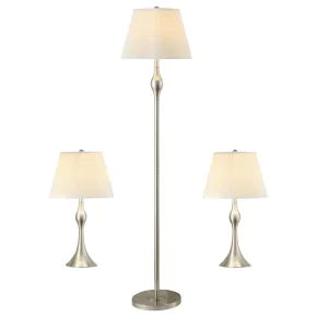 CoasterEssence 901235 Griffin - 3 Piece Floor And Table Lamp Set Brushed Nickel - Brush Nickel