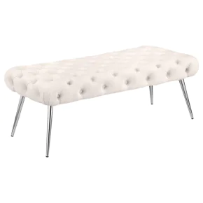 Coaster Fine Furniture 910334 Ella - Upholstered Tufted Bench Stainless Steel Legs Ivory