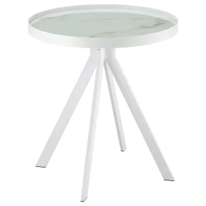 Coaster Fine Furniture 706257 Briggs - Round Marble Printed Glass Top End Side Table - White