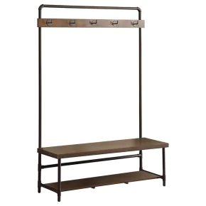 CoasterEssence 902921 Alise - 5 Hook Coat Rack Hall Tree With Shoe Bench - Chestnut